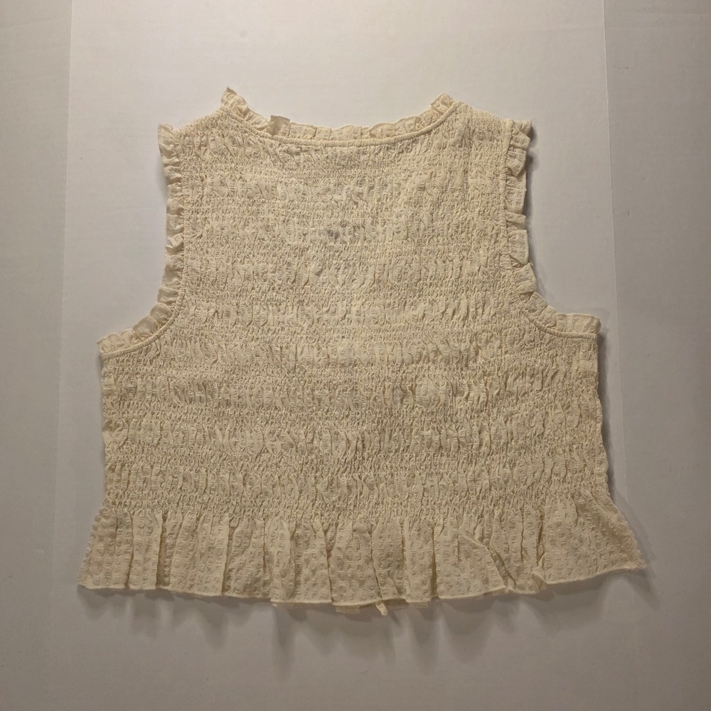 American Eagle Smocked Tie Front‎ Vest Cream Ruffle Trim Boho XL New With Tags - Picture 3 of 13